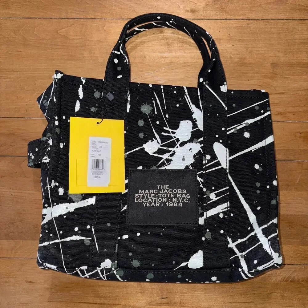 Marc Jacobs Canvas Splatter Medium The Tote Bag Black White Gray NWT